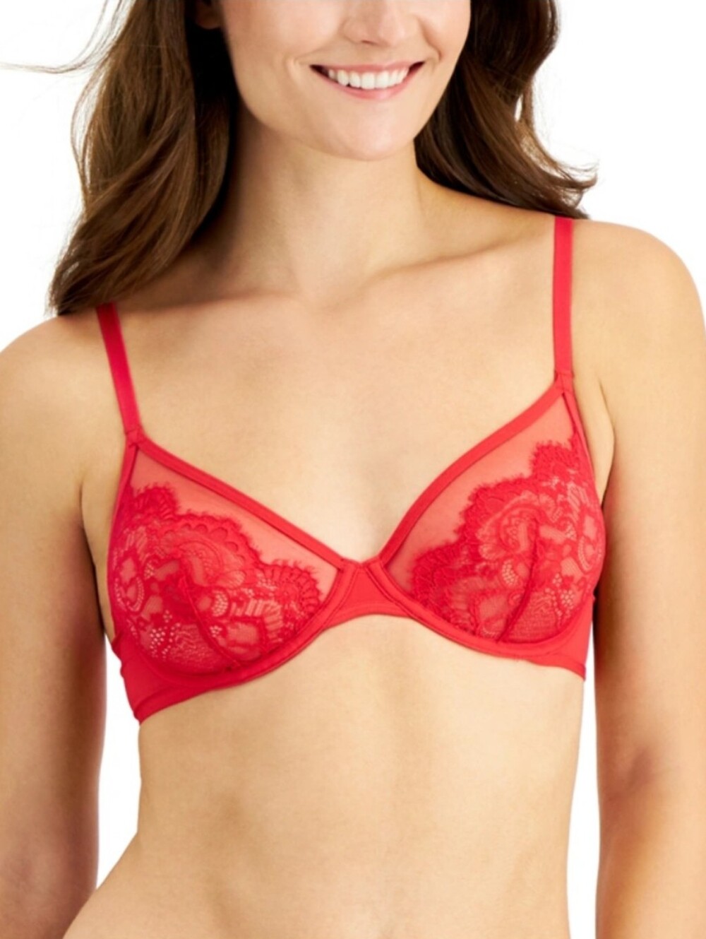 INC International Concepts Sheer Lace Underwire Bra - Red